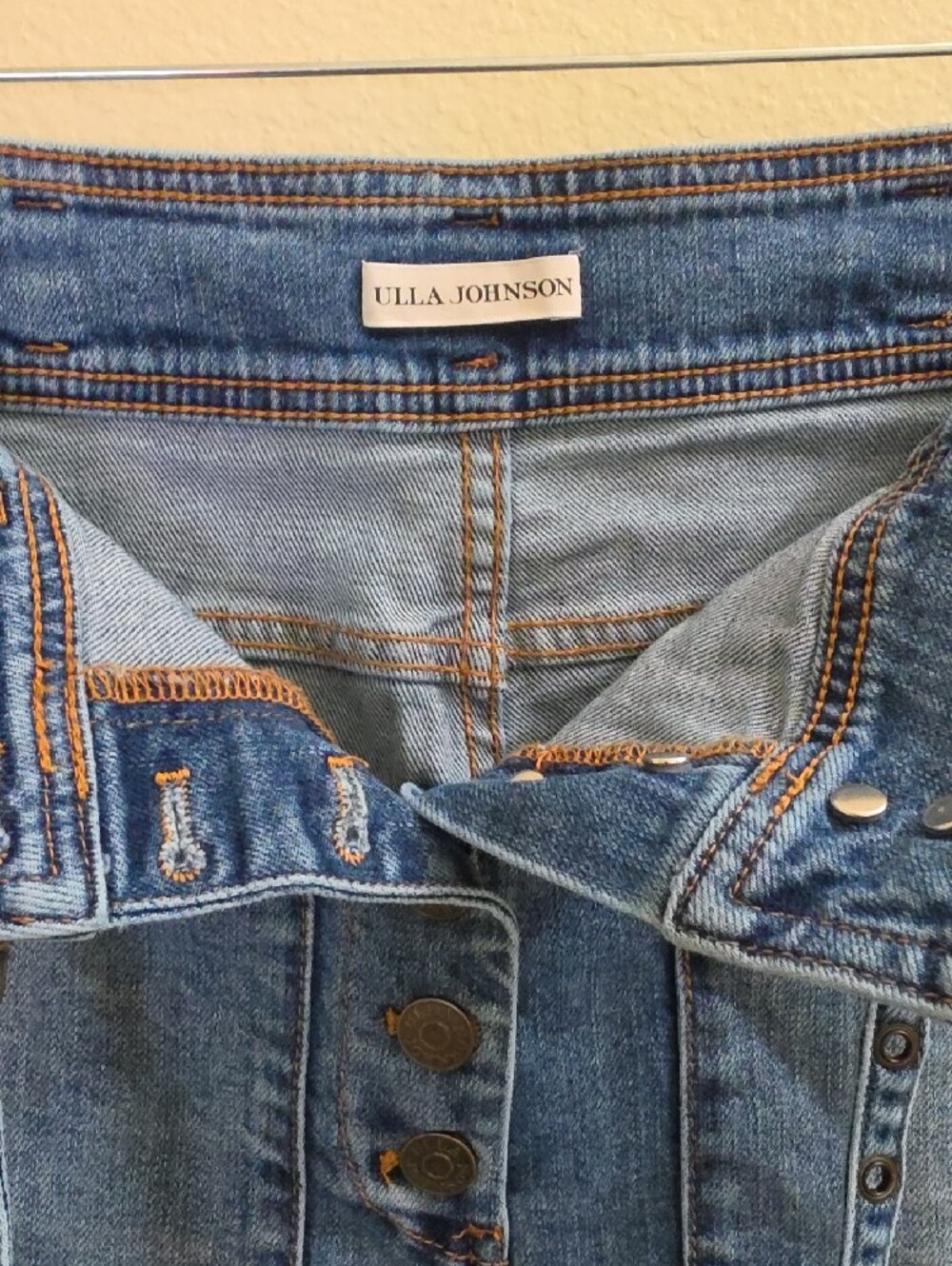 Ulla Johnson Light Blue High-Rise Wide Leg Button-Front Jeans - Picture 7 of 9